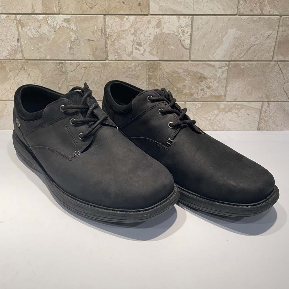 Merrell World Vue Oxford Men 14W Black Waterproof‎ Leather Shoes No Insole